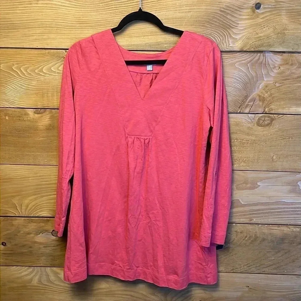 J.Jill Womens Tunic Md Coral Long Sleeve v-neck cotton casual streetwear Y2K